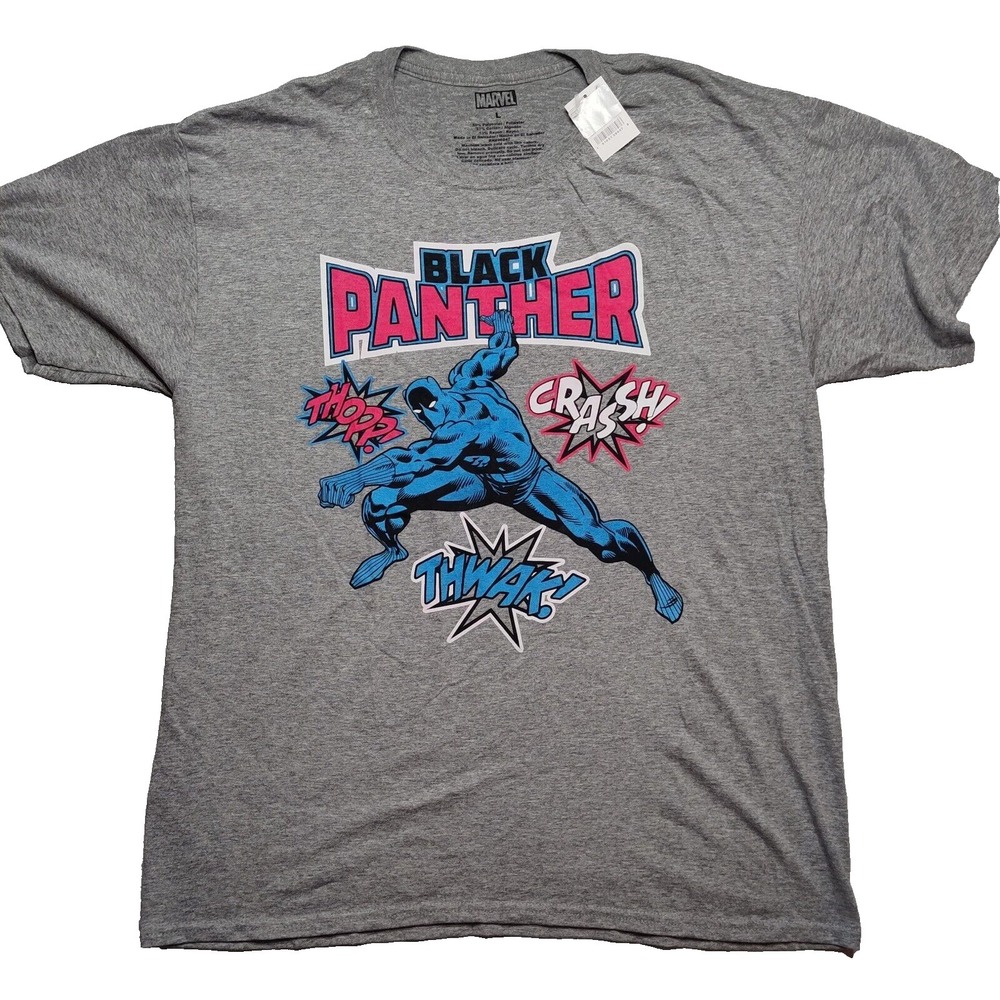 Black Panther MARVEL Comics Men Large Gray Graphic T-shirt NEW
